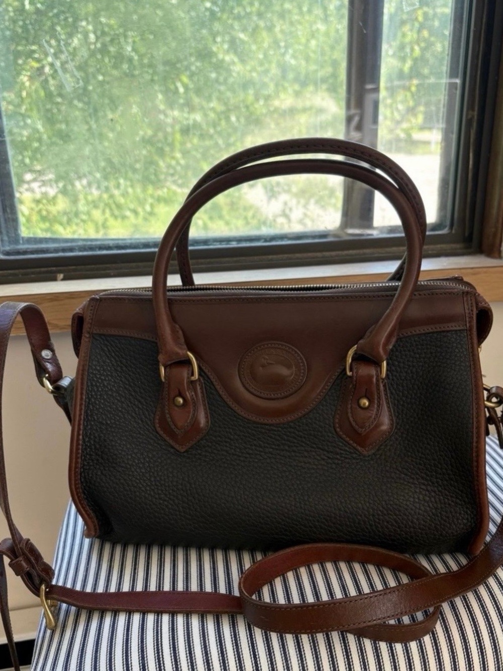 Classic Two-Tone Leather Satchel Bag in Black and Brown